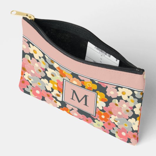 Modern Roze Bloemen Monogram Initiaal Etui (Open)