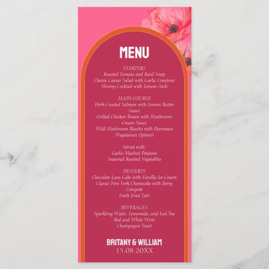 Modern Roze Bloemen Vet Trouwen Flat Menu (Voorkant)