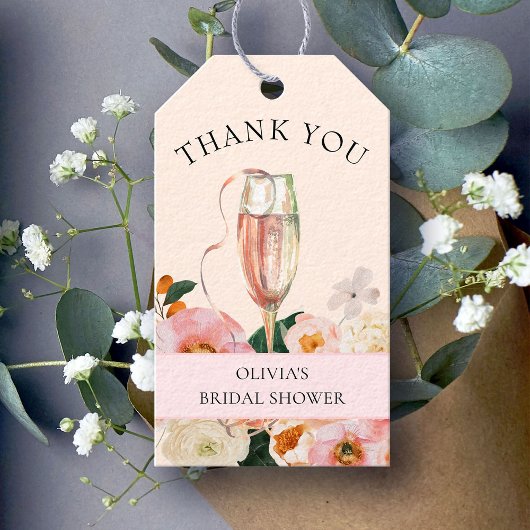 Modern roze bloemenchampagne Vrijgezellenfeest Cadeaulabel