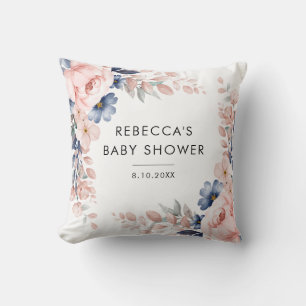 Modern roze bloemig botanisch Baby shower Kussen