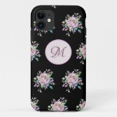 Modern roze bloemige Waterverf monogram elegant Case-Mate iPhone Case (Achterkant)