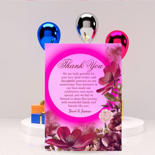 Modern Roze Boho Bloemen Huwelijk Jubileum Party Bedankkaart