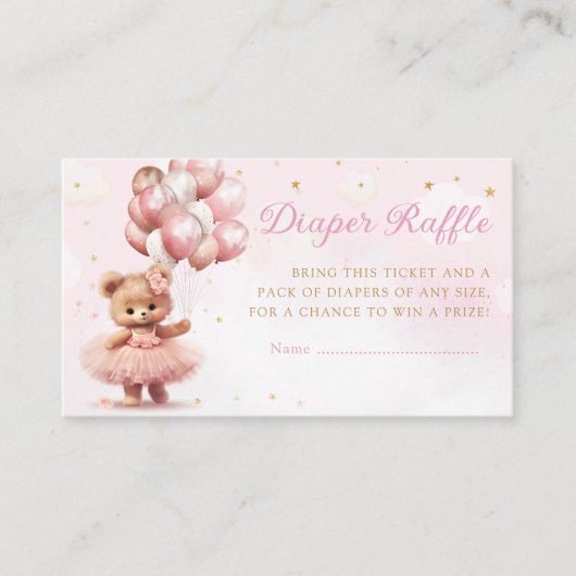 Modern Roze Boho Teddy Bear Luier Raffle Ticket Informatiekaartje (Voorkant)
