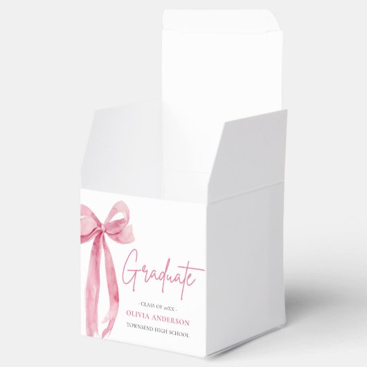 Modern Roze Bow Coquette Afstuderen Afstuderen Bedankdoosjes (Geopend)