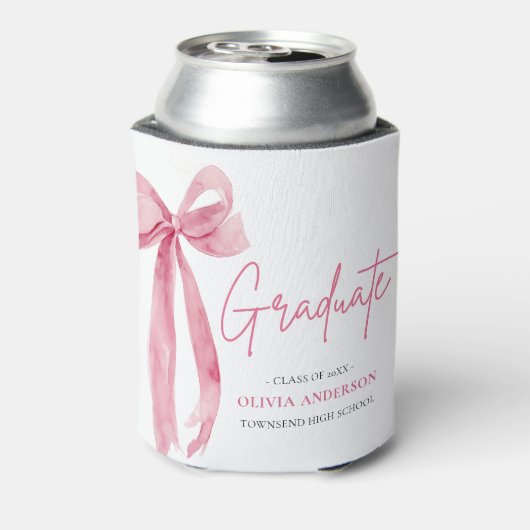 Modern Roze Bow Coquette Afstuderen Afstuderen Blikjeskoeler (Blikje Achterkant)