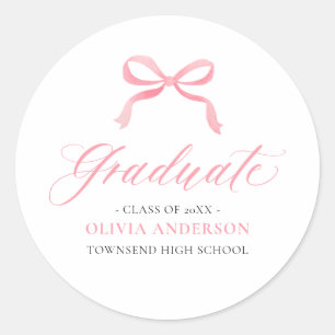 Modern Roze Bow Coquette Afstuderen Afstuderen Ronde Sticker
