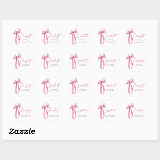 Modern Roze Bow Coquette Afstuderen Afstuderen Ronde Sticker (Vel)