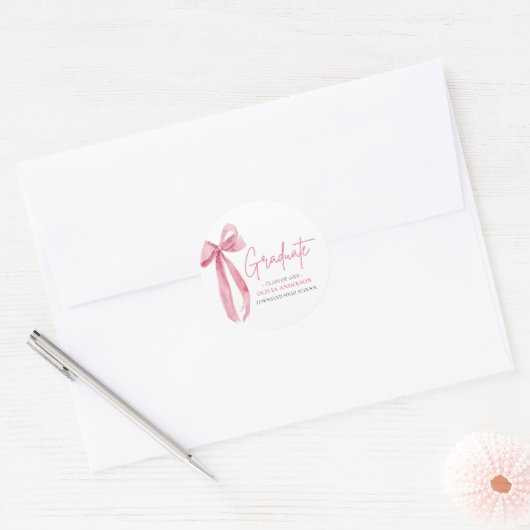 Modern Roze Bow Coquette Afstuderen Afstuderen Ronde Sticker (Envelop)