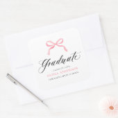 Modern Roze Bow Coquette Afstuderen Afstuderen Vierkante Sticker (Envelop)