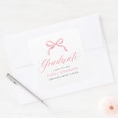 Modern Roze Bow Coquette Afstuderen Afstuderen Vierkante Sticker (Envelop)