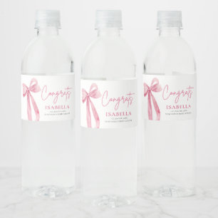Modern Roze Bow Coquette Afstuderen Afstuderen Waterfles Etiket