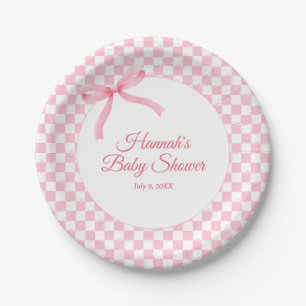 Modern Roze Bow Geruite Baby showers papieren Bord