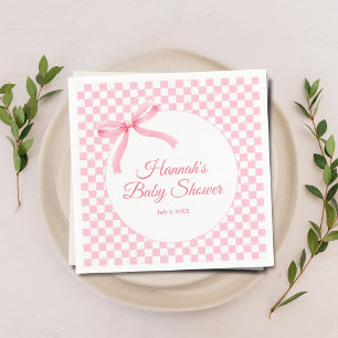 Modern Roze Bow Geruite Baby showers servetten