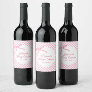 Modern Roze Bow Geruite Baby showers wijnlabels Wijn Etiket