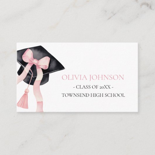 Modern Roze Bow Graduation Cap Insert Naam Kaart (Voorkant)