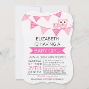 Modern Roze Bunting Uil MEISJE Baby shower Kaart