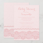 Modern Roze Burlap & Kant Baby shower Invitation Kaart (Voorkant / Achterkant)