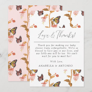 Modern Roze Butterfly Girl Baby shower Love and Mo Bedankkaart