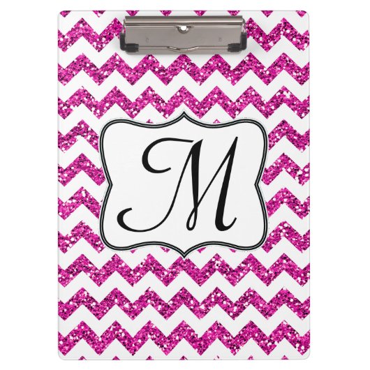 Modern Roze Chevron Monogram Initiaal Clip Board Klembord (Voorkant)
