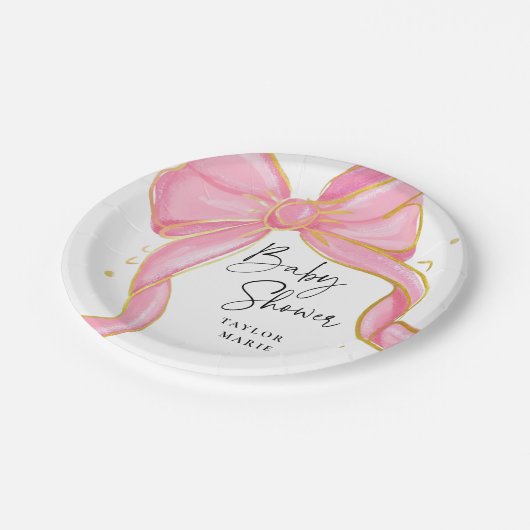 Modern Roze Coquette Bow Baby shower Meisje Papieren Bordje (Gekanteld)