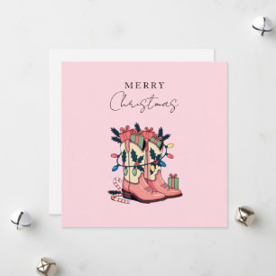 Modern Roze Cowgirl Westerne kerst Feestdagenkaart