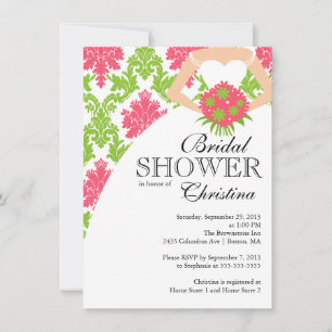 Modern Roze Damask Beauful Bride Vrijgezellenfeest Kaart