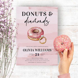 Modern Roze Donuts and Diamonds Vrijgezellenfeest Kaart