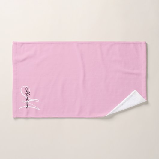 Modern roze ellegant monogram script bad handdoek (Handdoek)