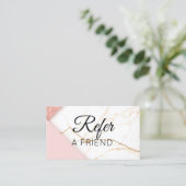 Modern roze en gouden marmer Verwijs een vriend Aanbevelingskaartje (Staand voorkant)