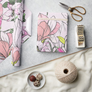 Modern roze en groen botanisch patroon cadeaupapier