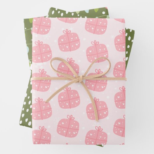 Modern roze en groen kerstinpakpapier inpakpapier vel (In situ)