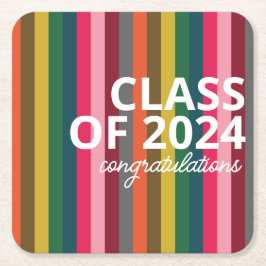 Modern Roze en Groene Streeppatroon Vierkante Kartonnen Onderzetter