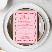 Modern Roze en Rode Golvende Lijst Bruiloft Menu
