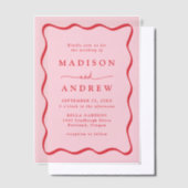 Modern Roze en Rode Golvende Lijst Bruiloft Vellum Uitnodigingen (Offset)