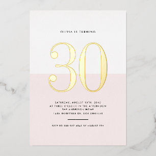 Modern Roze en Wit 30e Verjaardag Gouden folie Uitnodiging
