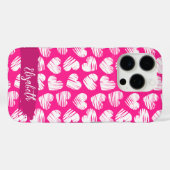 Modern Roze en Wit Doodled Heart Valentijn Naam Case-Mate iPhone Case (Achterkant (horizontaal))