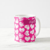 Modern Roze en Wit Doodled Heart Valentijn Naam Koffiemok (Voorkant rechts)