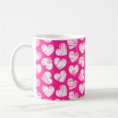 Modern Roze en Wit Doodled Heart Valentijn Naam Koffiemok (Links)