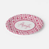 Modern roze en wit geometrisch monogram met naam papieren bordje (Gekanteld)
