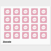 Modern roze en wit geometrisch monogram met naam vierkante sticker (Vel)