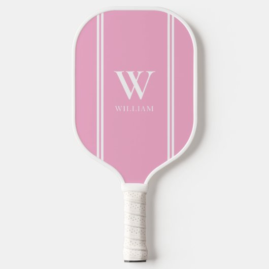 Modern Roze en Wit Initiaal Naam Monogram Pickleball Paddle (Voorkant)