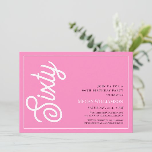 Modern roze en wit script 60ste verjaardag kaart (Staand voorkant)