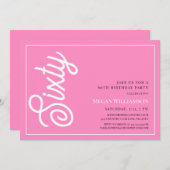 Modern roze en wit script 60ste verjaardag kaart (Voorkant / Achterkant)