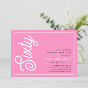 Modern roze en wit script 60ste verjaardag kaart