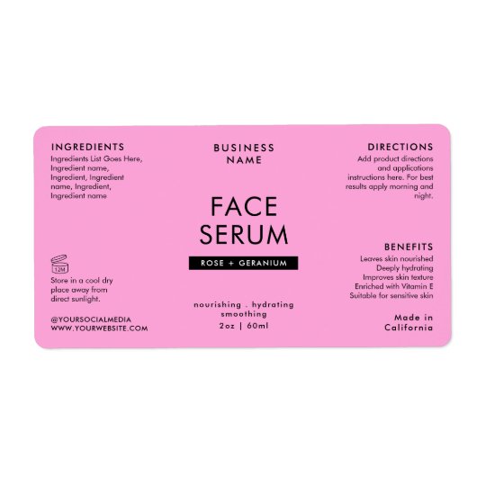 Modern roze en zwart 2 OZ druppelaar flesetiket Etiket (Voorkant)