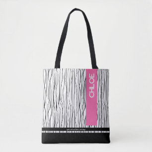 Modern roze en zwart gepersonaliseerd draagtas