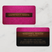 Modern roze en zwart lederen look visitekaartje (Voorkant / Achterkant)