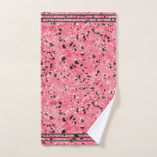 Modern Roze en Zwart Terrazzo Bad Handdoek (Handdoek)