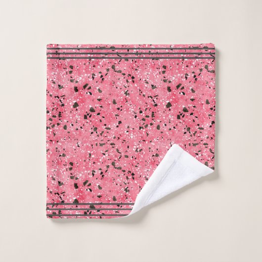 Modern Roze en Zwart Terrazzo Bad Handdoek (Wasdoekje)
