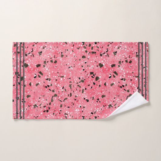 Modern Roze en Zwart Terrazzo Bad Handdoek (Handdoek)